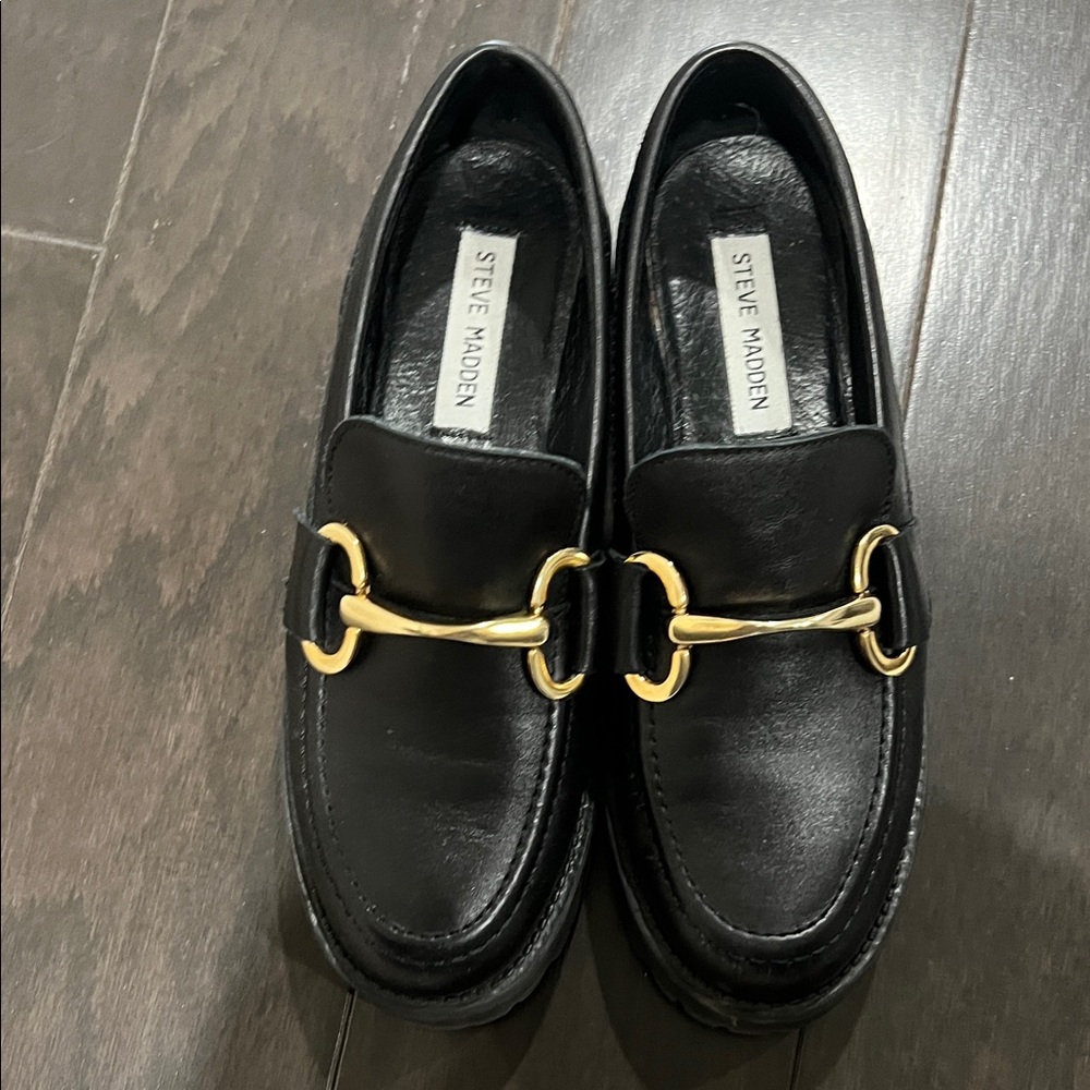 Steve Madden Black Loafers with Gold Accent